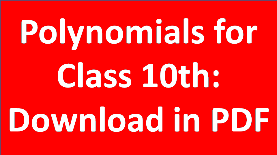 Polynomials for Class 10th: Download in PDF