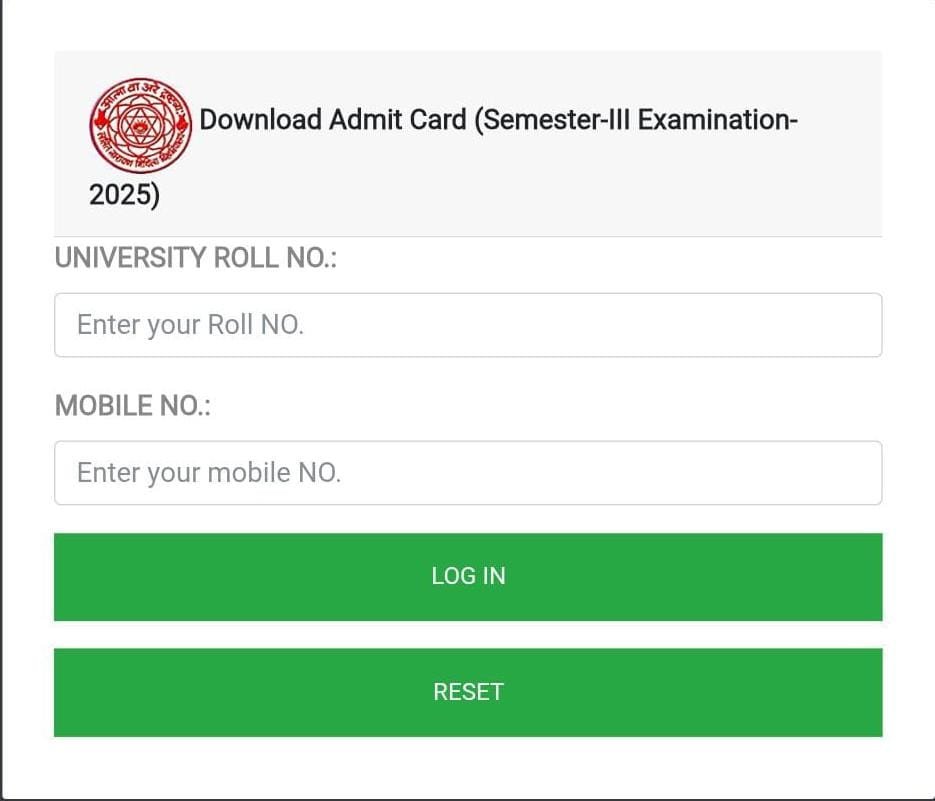 Semester3 Admit Card 2025